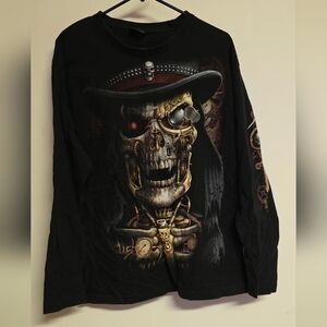 Men's Black Skull Graphic Long Sleeve Tee